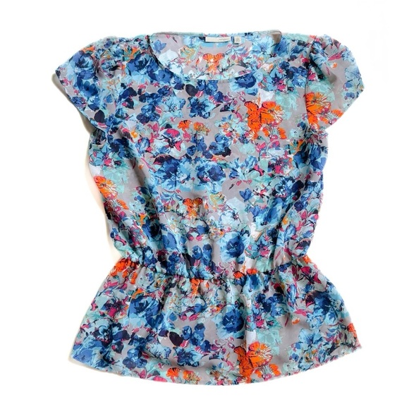 Halogen floral short sleeve flounce/ ruffle/ peplum top ❤️ - Picture 2 of 6